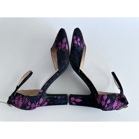 LIZ CLAIBORNE DARK BLUE PURPLE FLORAL ANKLE STRAP PUMPS WINNIE 8W WHIMSY READ - Picture 6 of 11